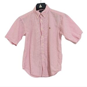 Ralph Lauren Striped Button Up Shirt Boys M 12/14 Pink White
